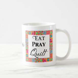 Taza De Café Bloques de trama Borde arte Comer Pray Quilt Nombr