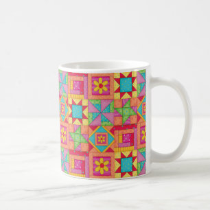 Taza De Café Bloques multicolores del edredón de remiendo