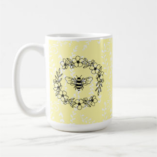 Taza De Café Blossom Bee Wreath Floral amarilla