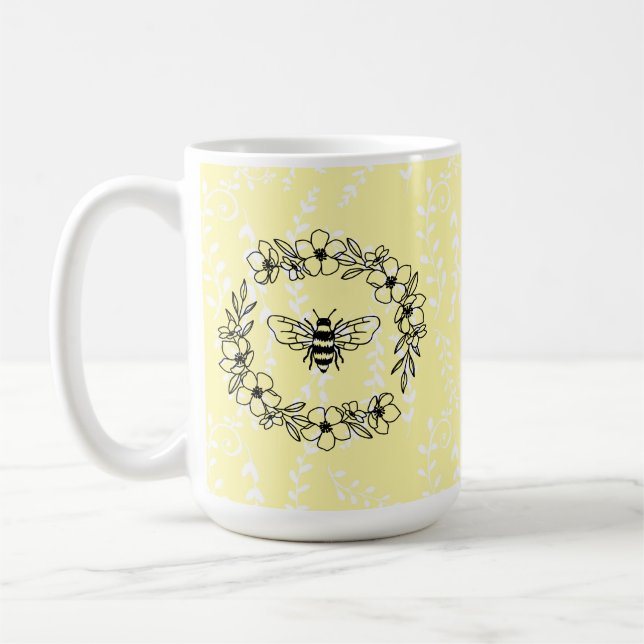 Taza De Café Blossom Bee Wreath Floral amarilla (Izquierda)