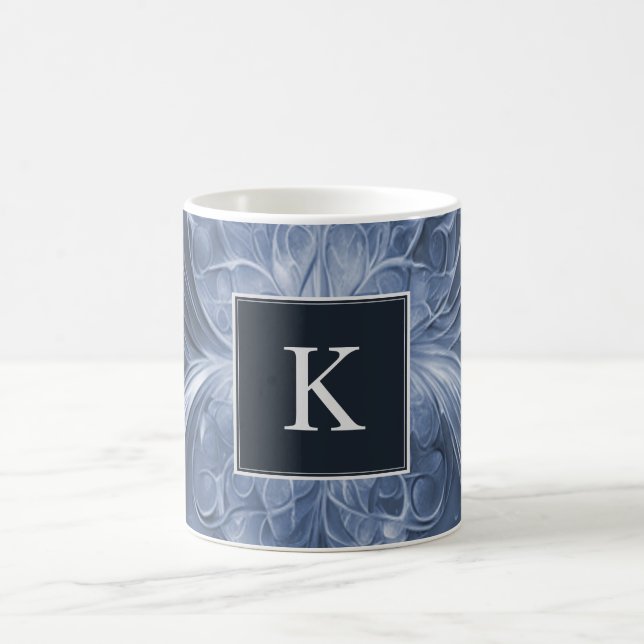 Taza De Café Blue Abstract Flourig Monogram Mug (Centro)