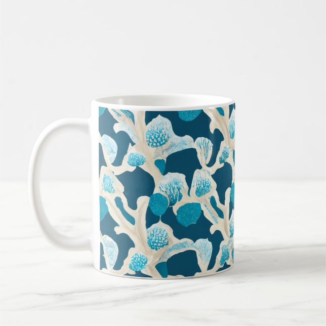 Taza De Café Blue Abstract Ocean Floor | Patrón costero (Izquierda)