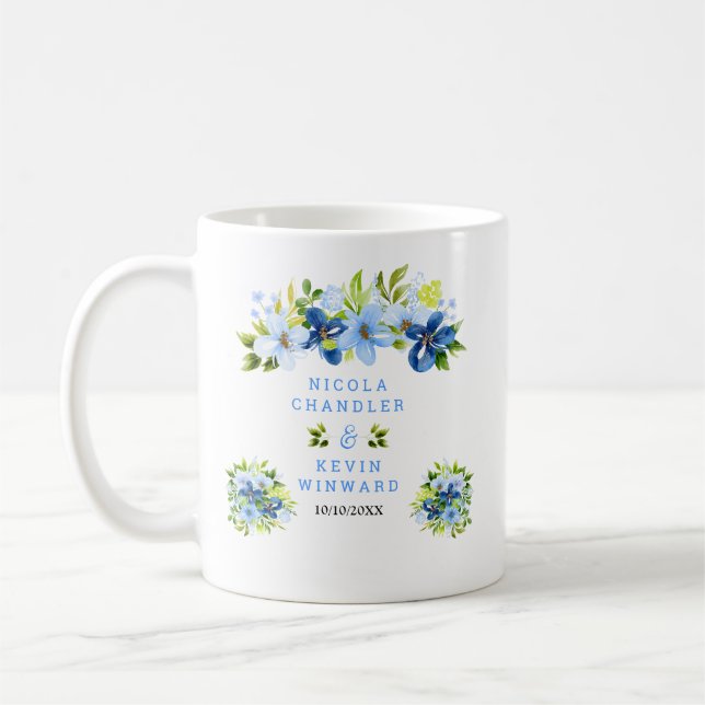 Taza De Café Blue and Navy Flowers with Foliage Wedding (Izquierda)