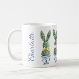 Taza De Café Blue and White Chinoiserie With Rabbit Topiary