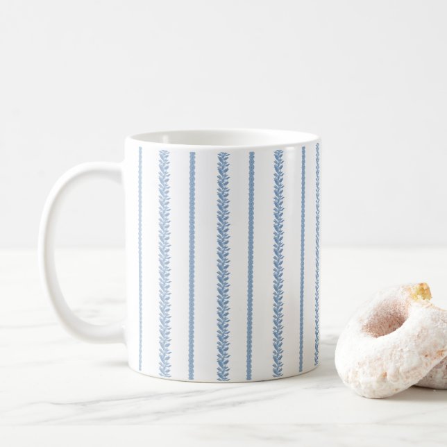 Taza De Café Blue and White Coastal Botanical Stripes (Con donut)