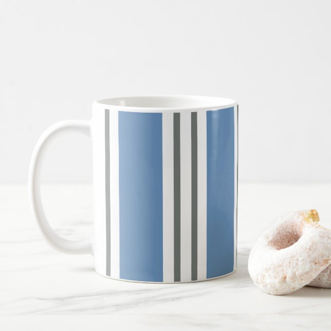 Taza De Café Blue and White Coastal Stripes (Con donut)