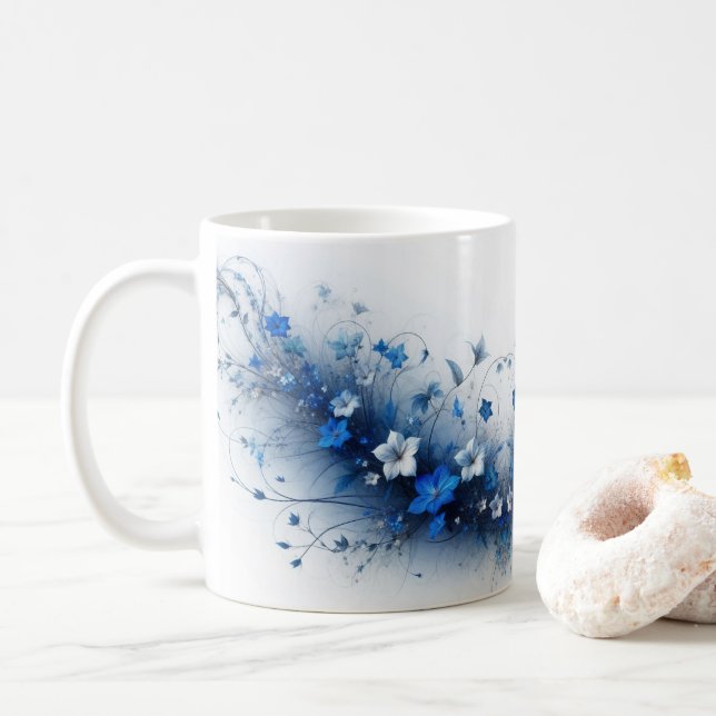 Taza De Café  Blue and White Floral Vine  (Con donut)