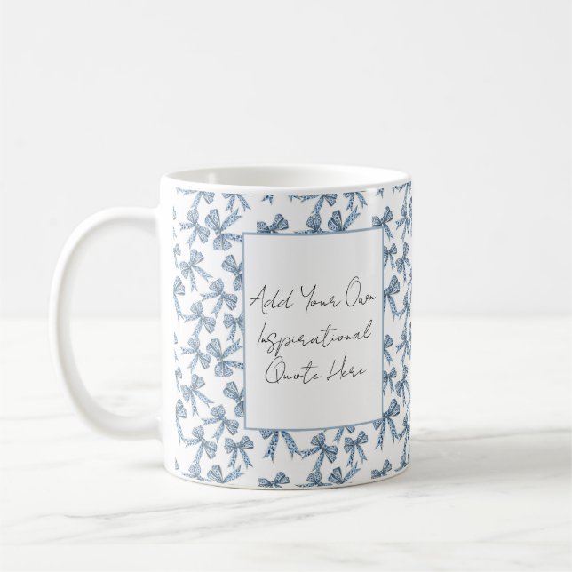 Taza De Café Blue and White Ribbon Pattern Custom Quote (Izquierda)