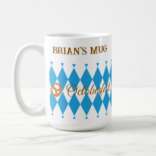 Taza De Café Blue Bavarian Octoberfest Pretzels PERSONALIZA (Izquierda)