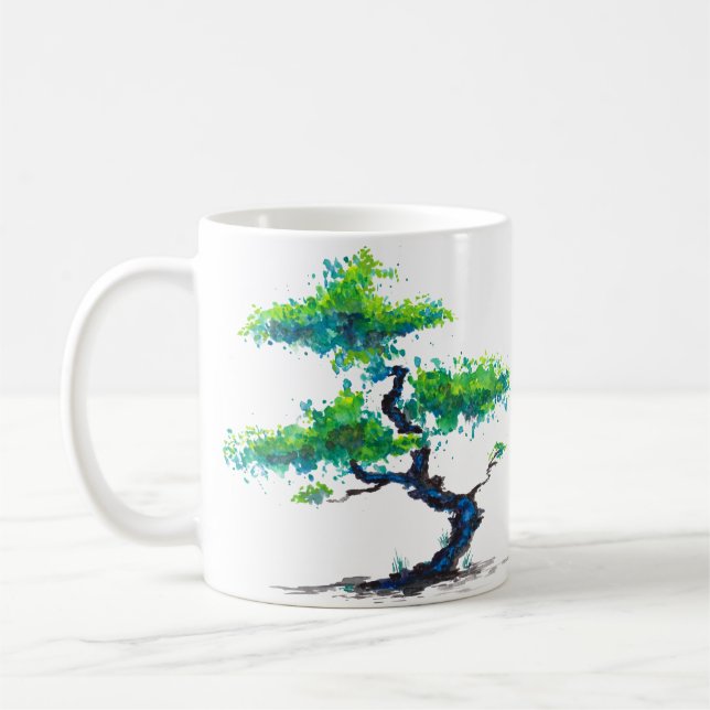 Taza De Café Blue Bonsai Watercolor Coffee Mug (Izquierda)