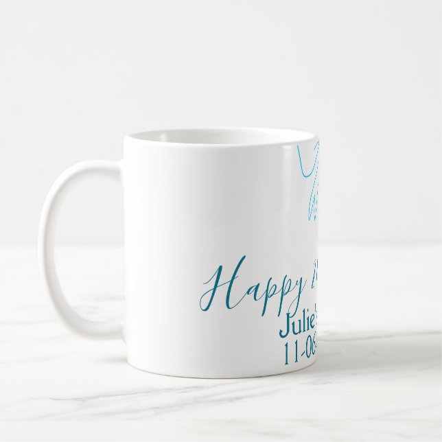 Taza De Café Blue bow happy 21ᵉʳ cumpleaños date (Izquierda)