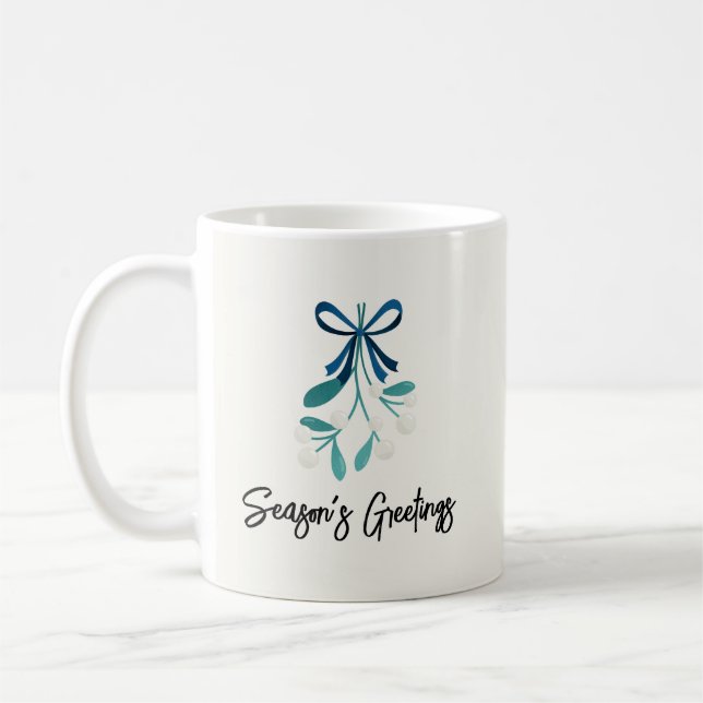 Taza De Café Blue Bow y Mistletoe (Izquierda)