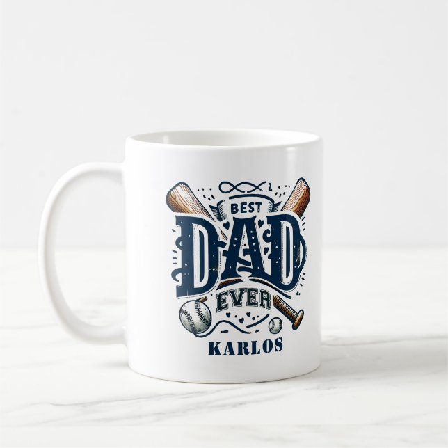 Taza De Café Blue Brown Mejor Béisbol Papá Jamás Café Mug (Izquierda)