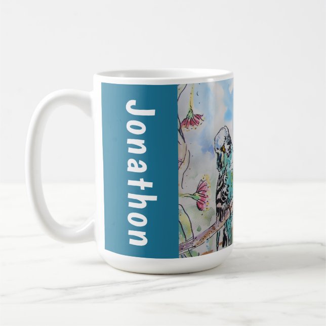 Taza De Café Blue Budgie Budgies Parrots Husbands Mens Name (Izquierda)