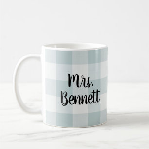Taza De Café Blue Buffalo Check Señora Monograma