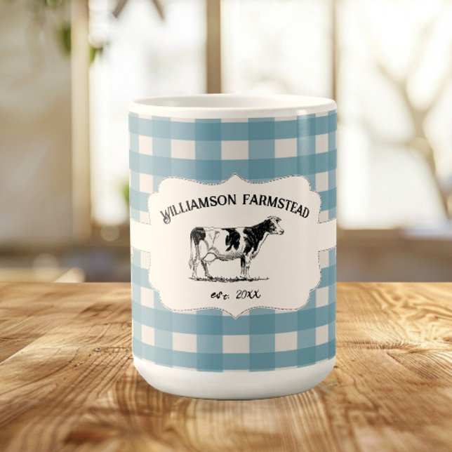 Taza De Café Blue Buffalo Plaid Farm Cow Coffee Mug (Blue Buffalo Plaid Farm Cow Coffee Mug)
