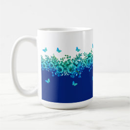 Taza De Café Blue Butterfly Garden Floral