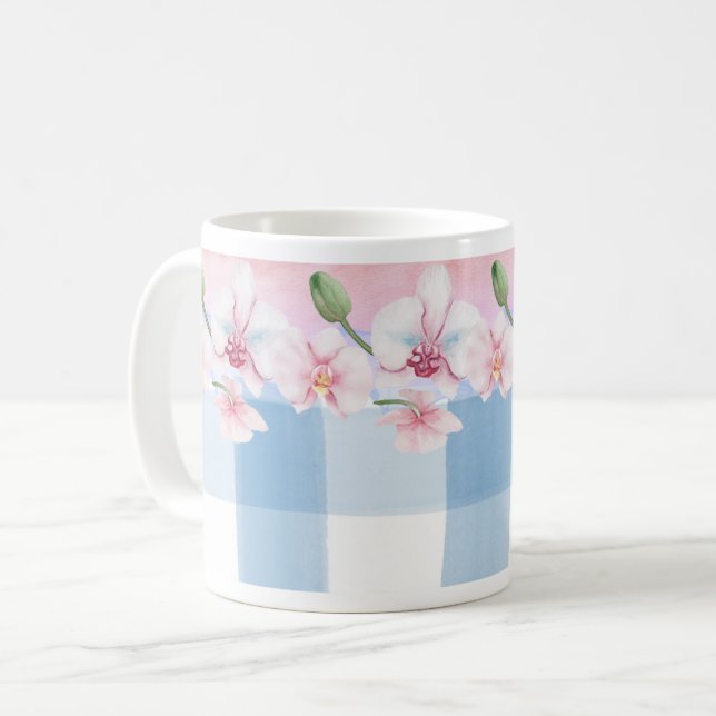 Taza De Café Blue Check Orquid Floral (Anverso izquierdo)