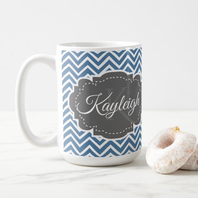 Taza De Café Blue Chevron Personalized Coffee Mug (Con donut)