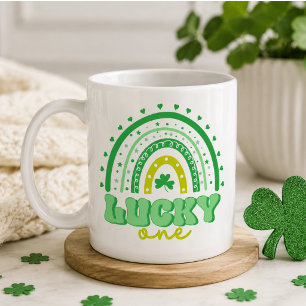 Taza De Café Blue Clover & Rainbow Lucky One Primer Cumpleaños