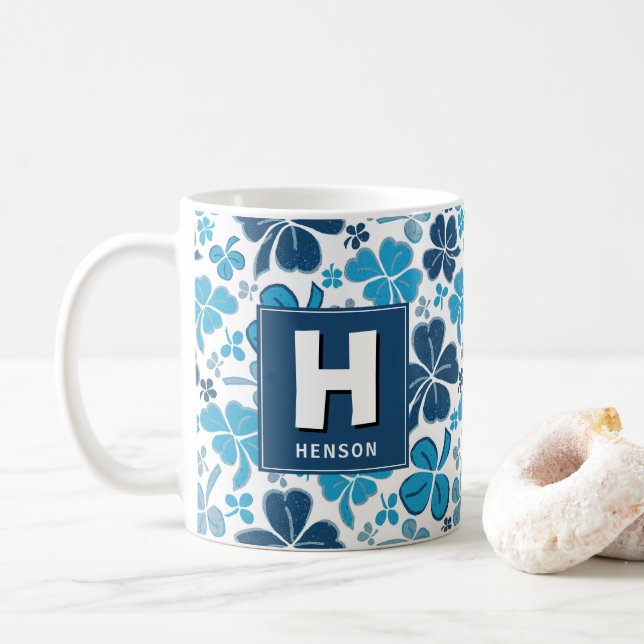Taza De Café Blue Clover Shamrock Monogrammed St. Patrick's Day (Con donut)