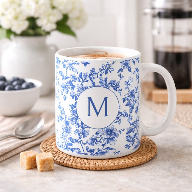 Taza De Café Blue Country Floral Monogram  (Subido por el creador)