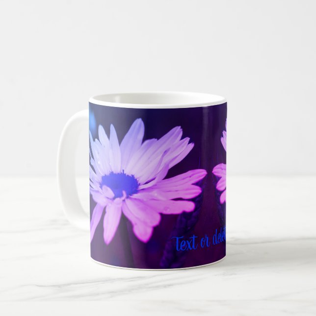 Taza De Café Blue Daisy Center Arte Floral Personalizado (Anverso izquierdo)