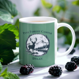 Taza De Café Blue Deer Woods & Mountains Personalizado Texto y 