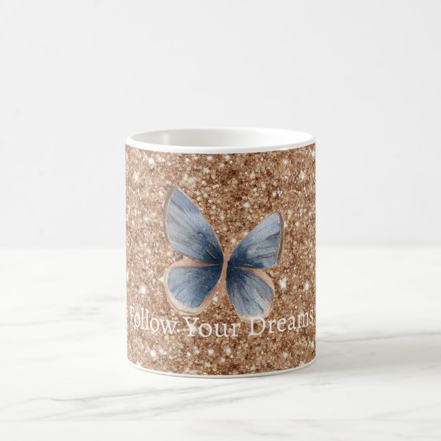 Taza De Café Blue Denim Butterfly Rustic Gold Glitter (Centro)