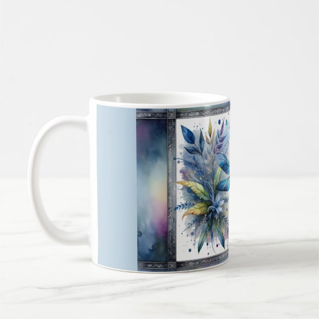 Taza De Café Blue Dragonfly Botanical Watercolor (Izquierda)