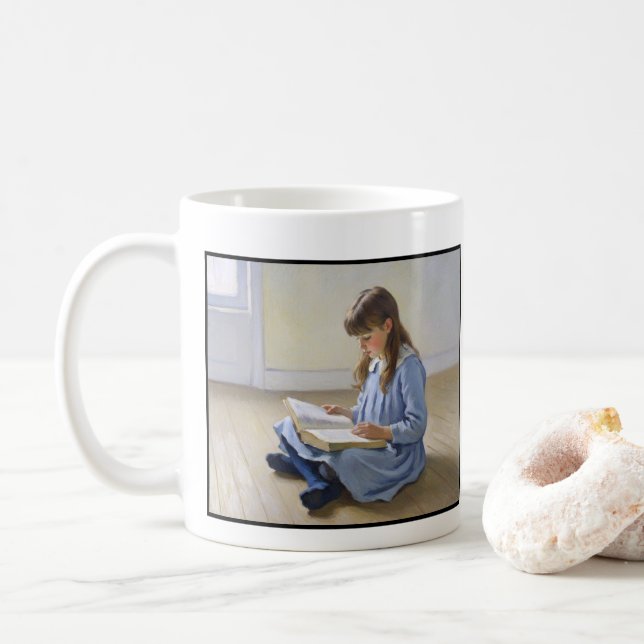 Taza De Café Blue Dress Girl Reading Book Teacher appreciation (Con donut)