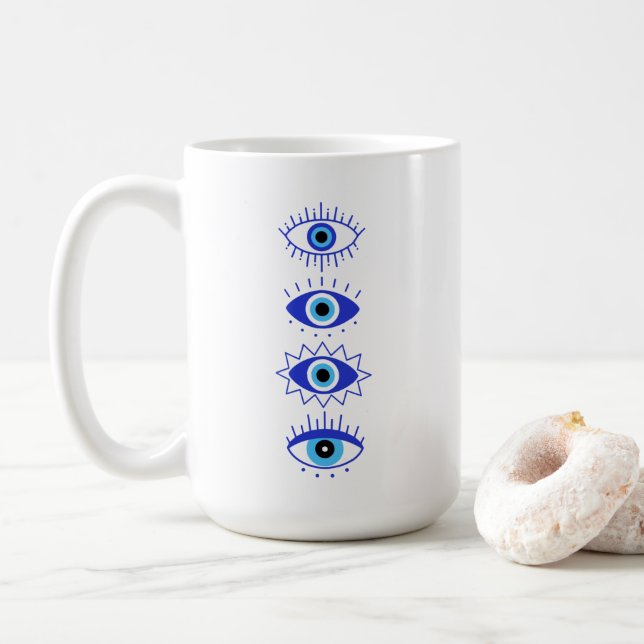 Taza De Café Blue Evil Eyes Energy Meditation Hamsa Mystical  (Con donut)