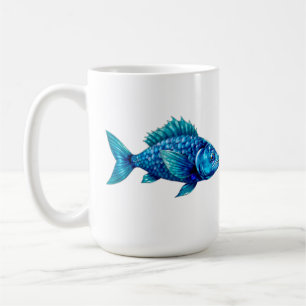 Taza De Café Blue Fish with Spiky Fins and Scales