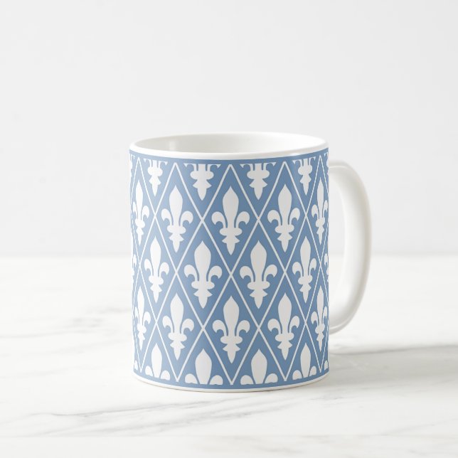 Taza De Café Blue Fleur-de-Lys Lattice Coffee Mug (Anverso derecho)