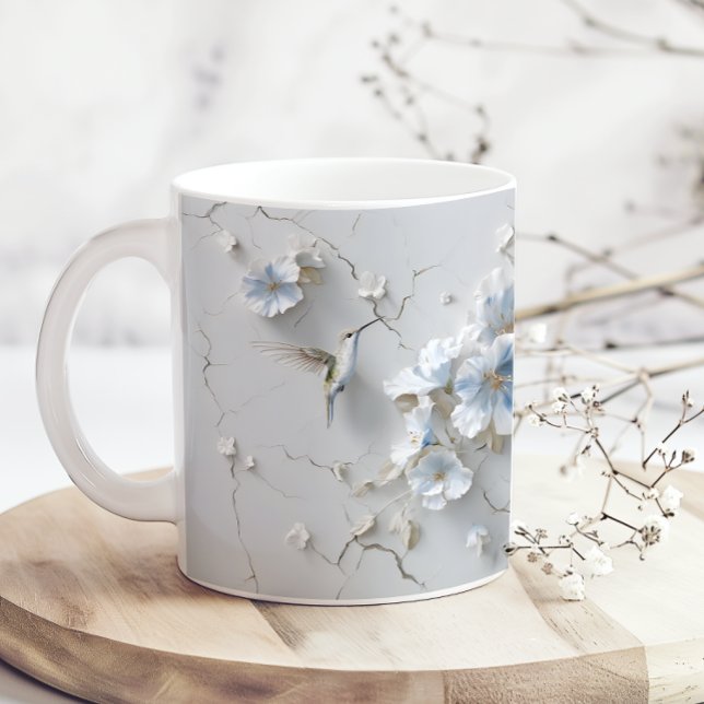 Taza De Café Blue Floral Add Name Hummingbird Coffee Mug (Subido por el creador)