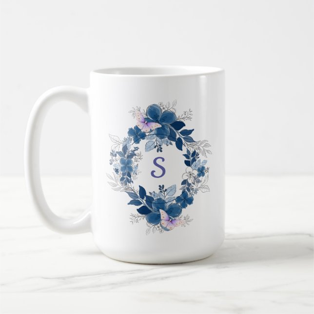 Taza De Café Blue Floral Butterfly Mug (Izquierda)