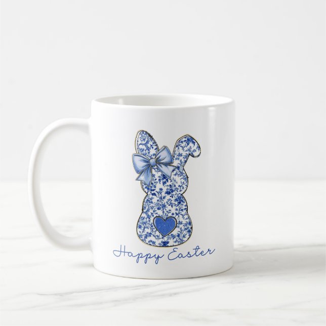 Taza De Café Blue Floral Easter Bunny Coquette (Izquierda)