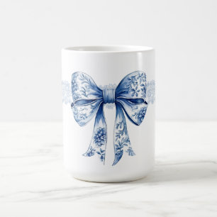Taza De Café Blue Floral Lace Coquette Girly Bow Mug