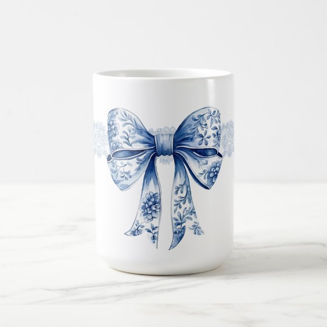 Taza De Café Blue Floral Lace Coquette Girly Bow Mug (Centro)
