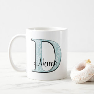 Taza De Café Blue Floral Print D monogram iniciales Coffee Mug