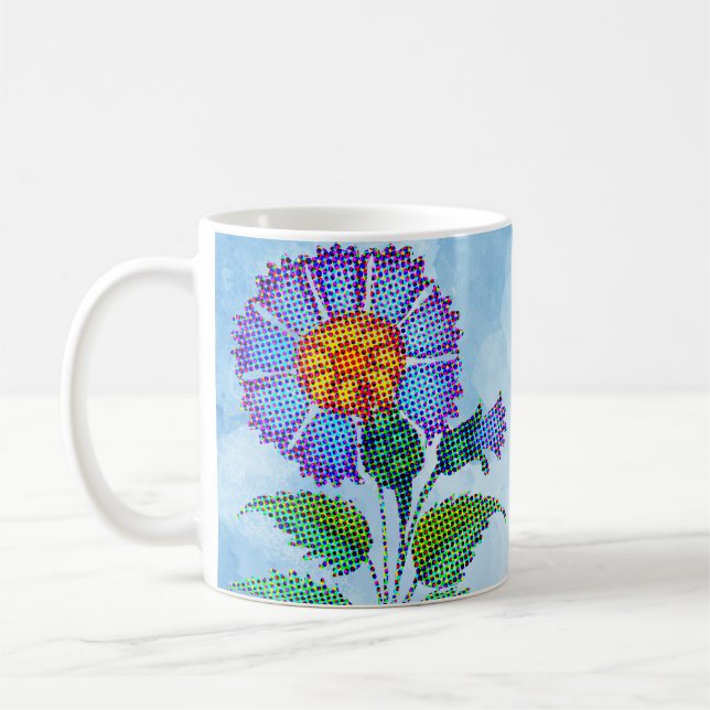 Taza De Café Blue Flower Halftone on Blue Fine Art (Izquierda)
