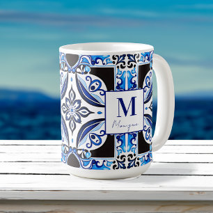 Taza De Café Blue French Tile Bridal Ducha favores monograma
