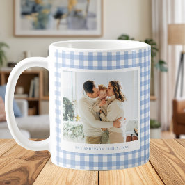 Taza De Café Blue Gingham Custom Photo