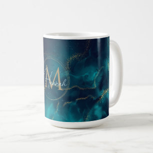 Taza De Café Blue Gold Alcohol Ink Art Deep Blue Ocean