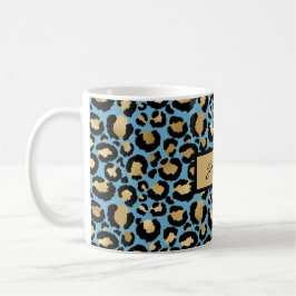 Taza De Café Blue Gold Black Leopard Print con tu nombre