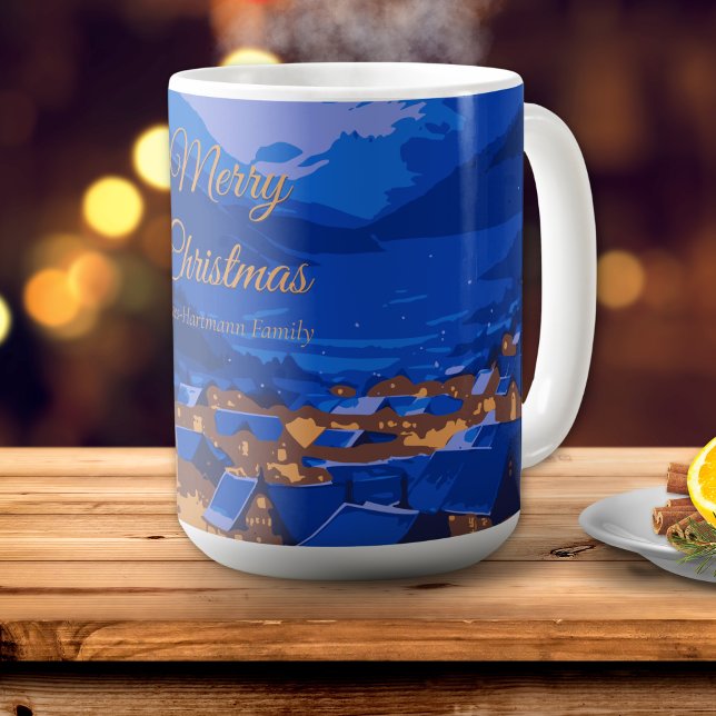 Taza De Café Blue Gold Custom Winter Village Christmas (Subido por el creador)