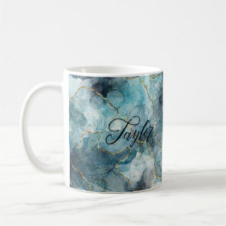 Taza De Café Blue Gold Personaliza Name Mug