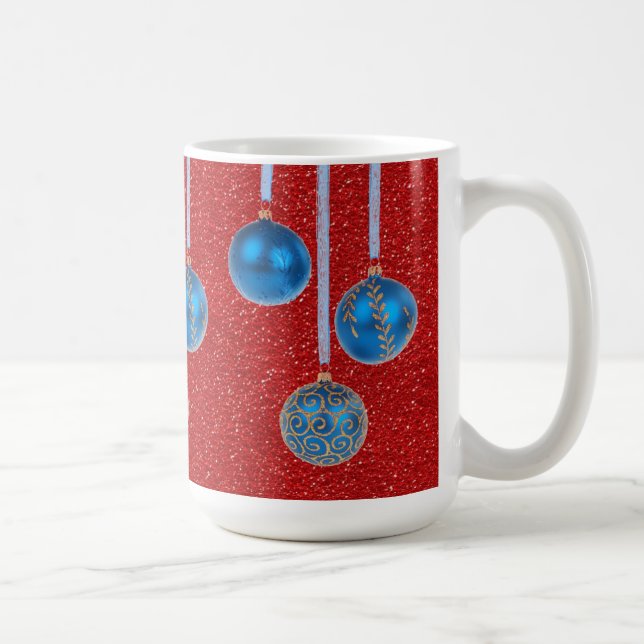 Taza De Café Blue Gold Red Purpurina Feliz Navidad Baubles Mug (Derecha)