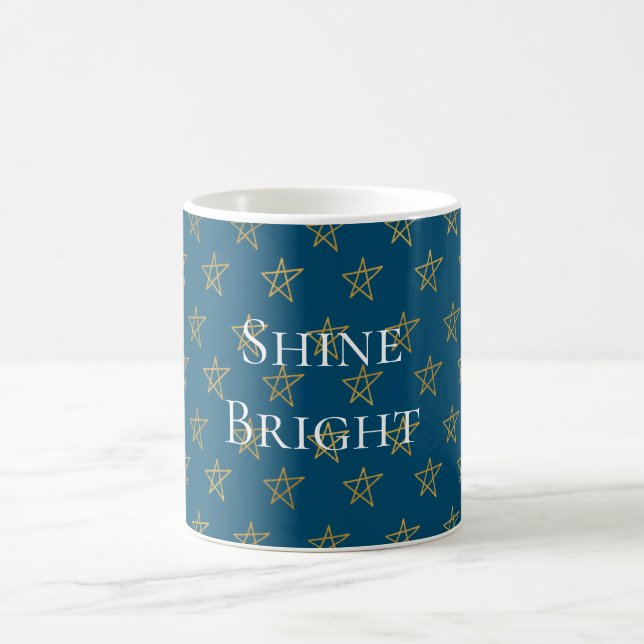 Taza De Café Blue Gold Stars Shine Bright (Centro)