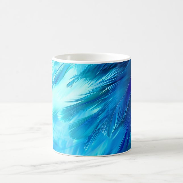 Taza De Café Blue Green Feather Abstract (Centro)